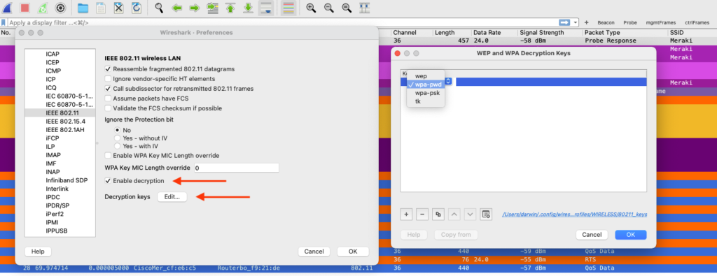 enabling decryption in wireshark